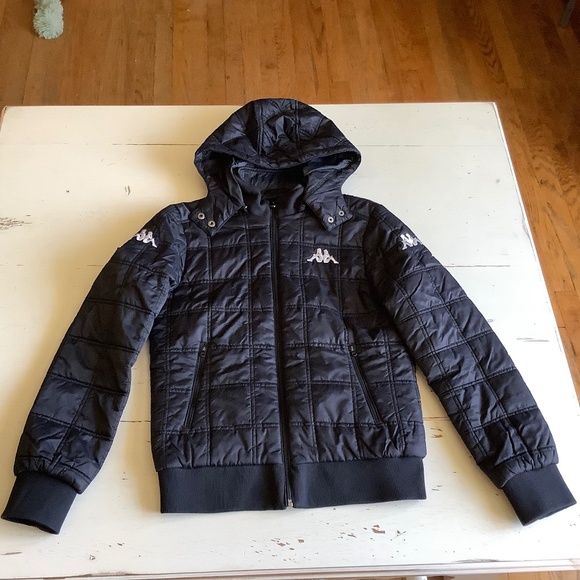Kappa Black quilted Hooded Logo Jacket Coat Large - Picture 1 of 12